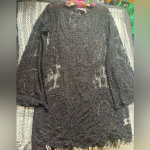 Free People Black Embroidered Mini Dress